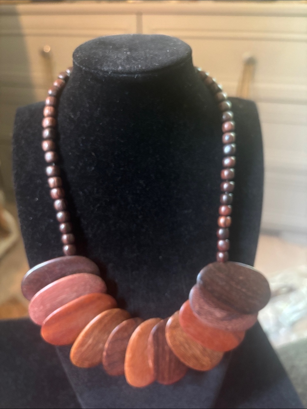 Handcrafted Wood-like Statement Necklace in Mixed Brown Tones